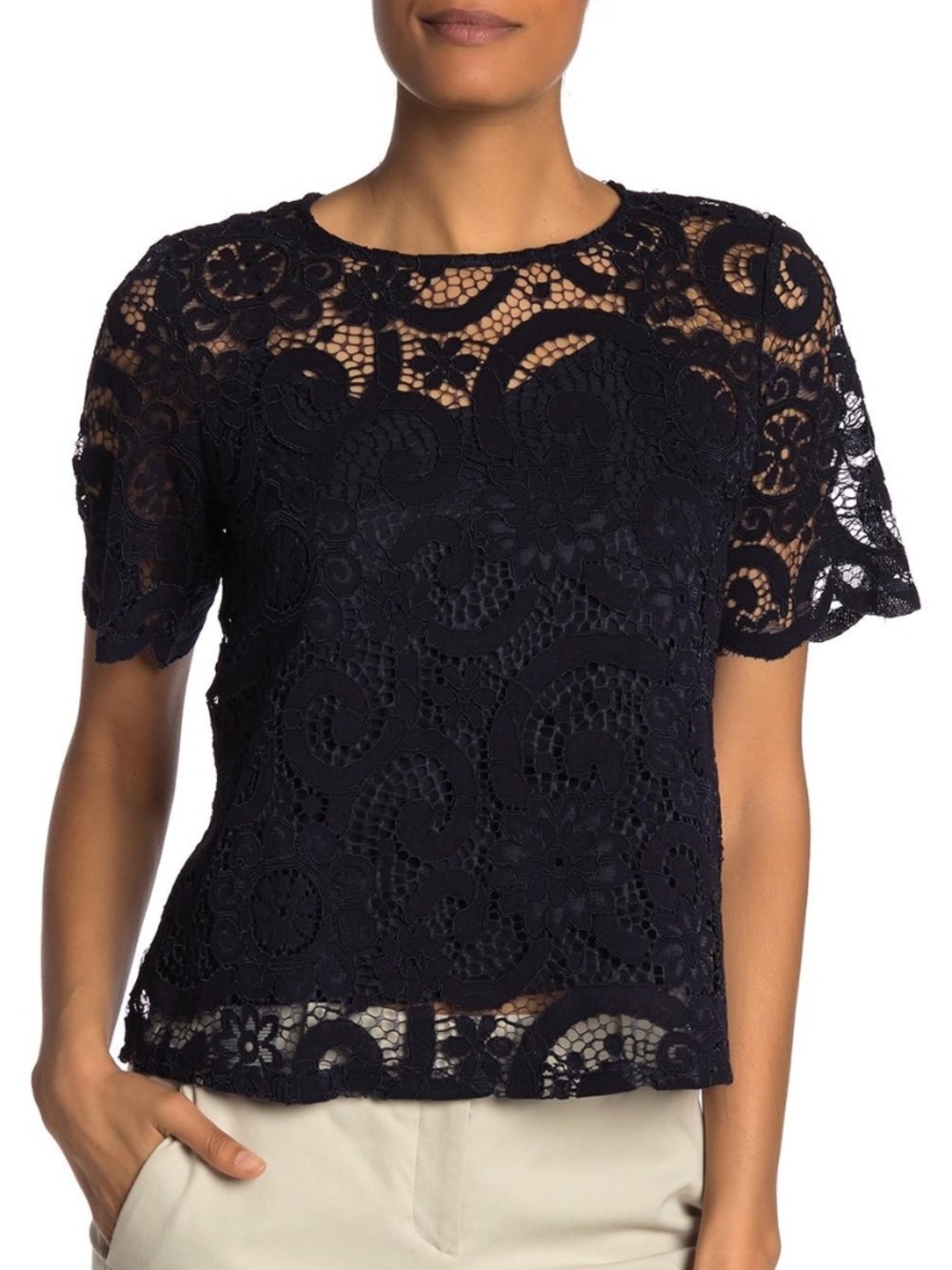 Nanette Lepore NWT Black Lace Blouse & Camisole Set Floral Overlay Top L
